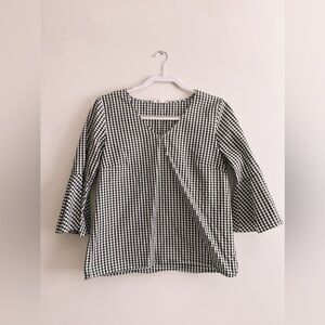 Trumpet Sleeve Checkered Blouse